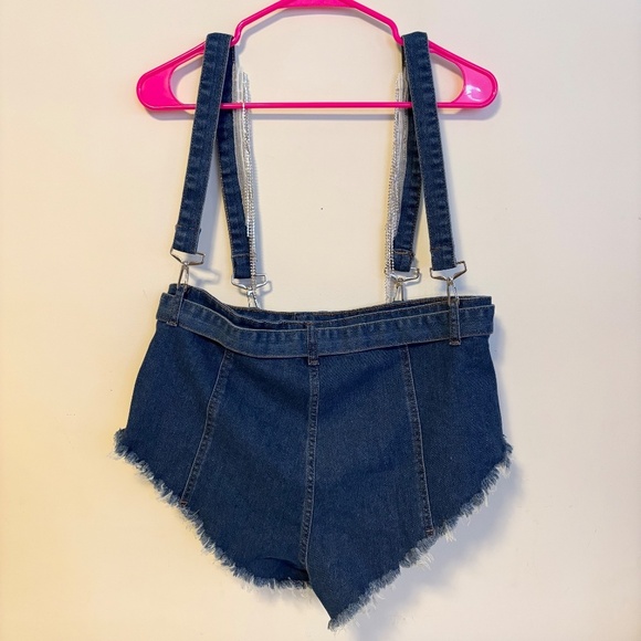 Rhinestone Tassel Cut Off Frayed High Waisted Festival Denim Shorts Blue Size L - Picture 4 of 4